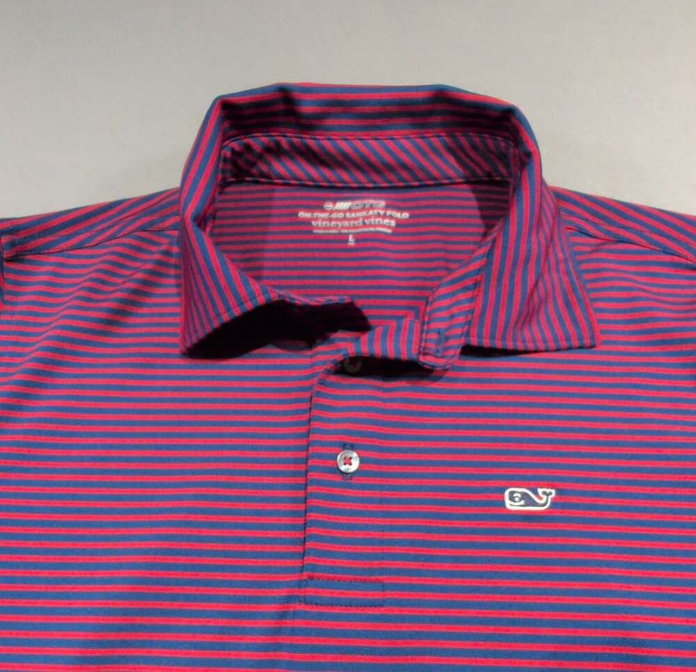 Vineyard Vines On-The-Go Sankaty Polo Size L Striped Red Blue